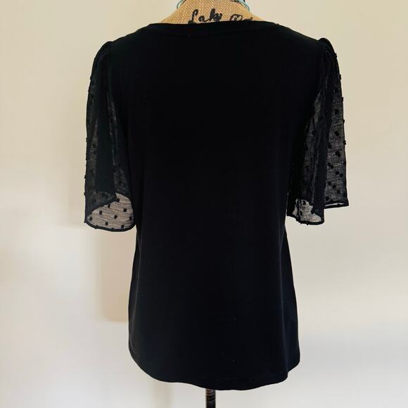 LOFT Womens Black Clipdot Clip Dot Sheer Short Sleeve Cotton Blouse Top Medium - Picture 6 of 9